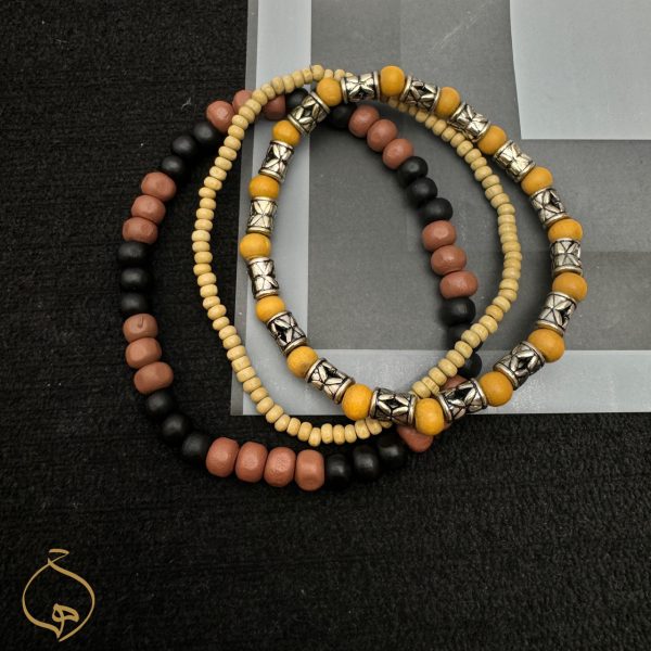 دستبند مهره ای چوبی 3 تایی