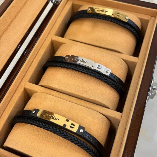 دستبند استیل و چرم کارتیر Cartier